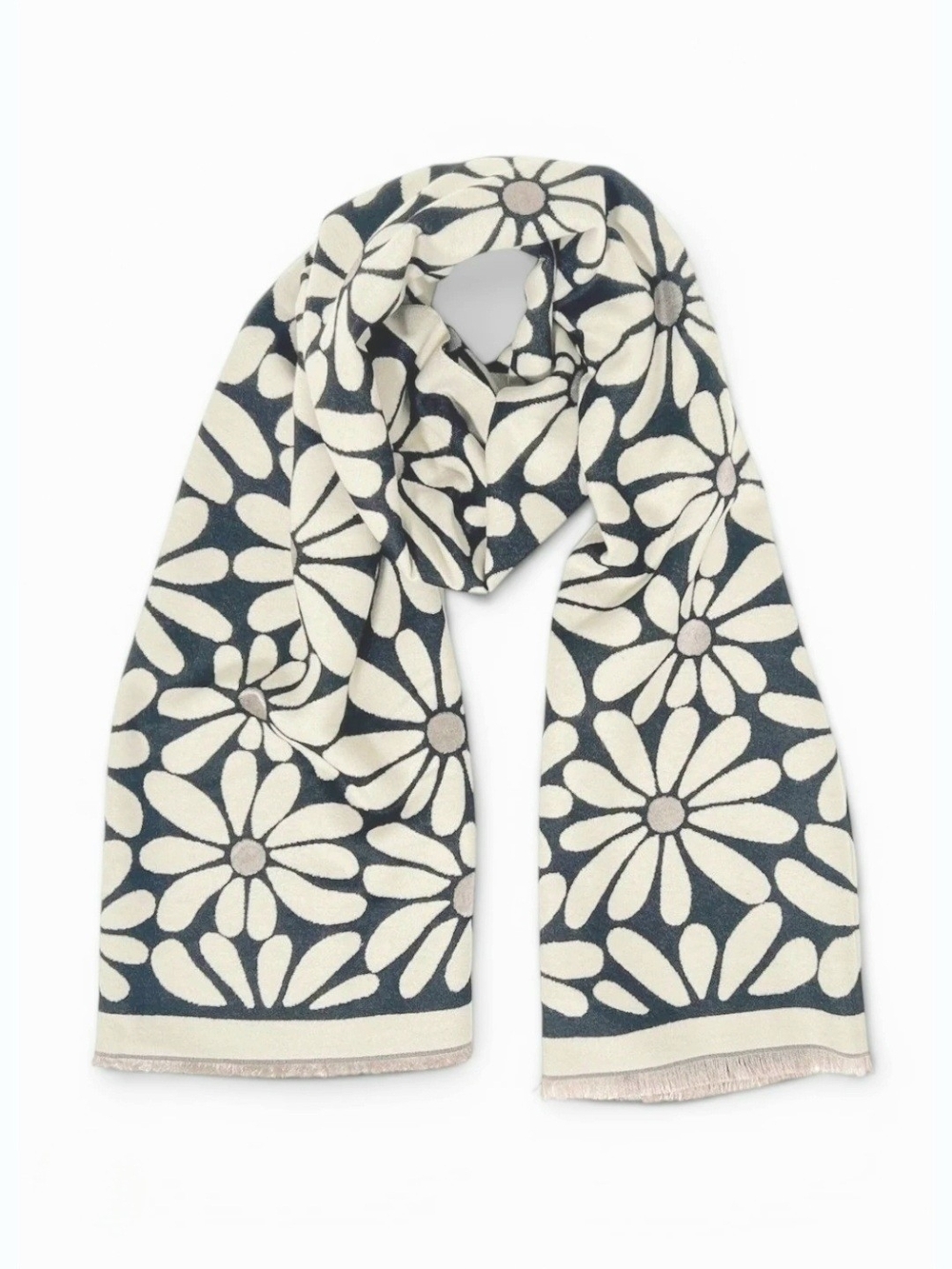 Bloom Wrap - Floral Pattern Grey/Black & Cream Scarf